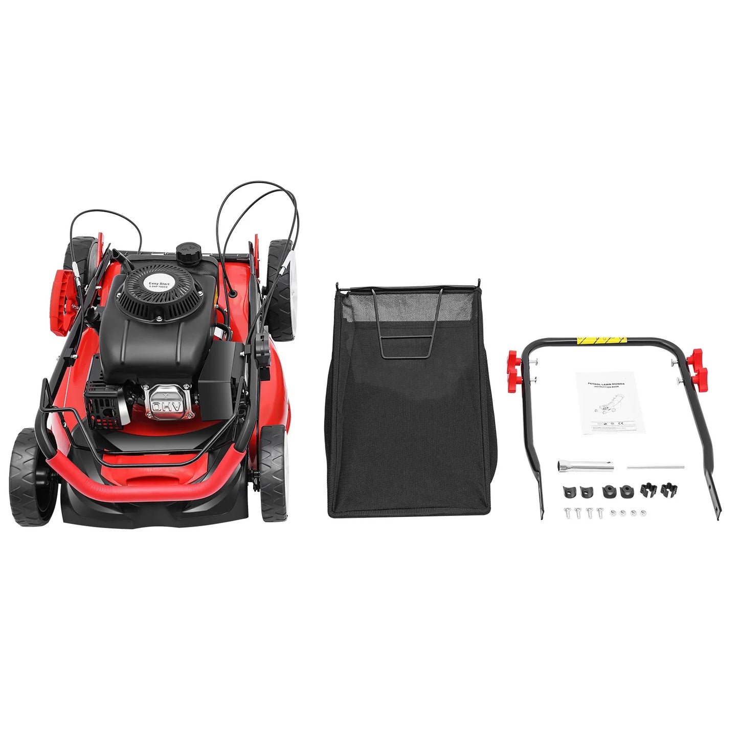 Self-Propelled Gas Lawn Mower 5HP 140CC, 20 Inch Cutting Width with 60L Grass Bag, 8 Height Adjustable 4-Stroke Engine