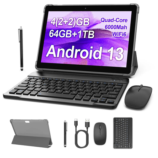 BAKEN 10.1-Inch Android 13 Tablet 2-in-1 Set – 4GB(2+2)+64GB
