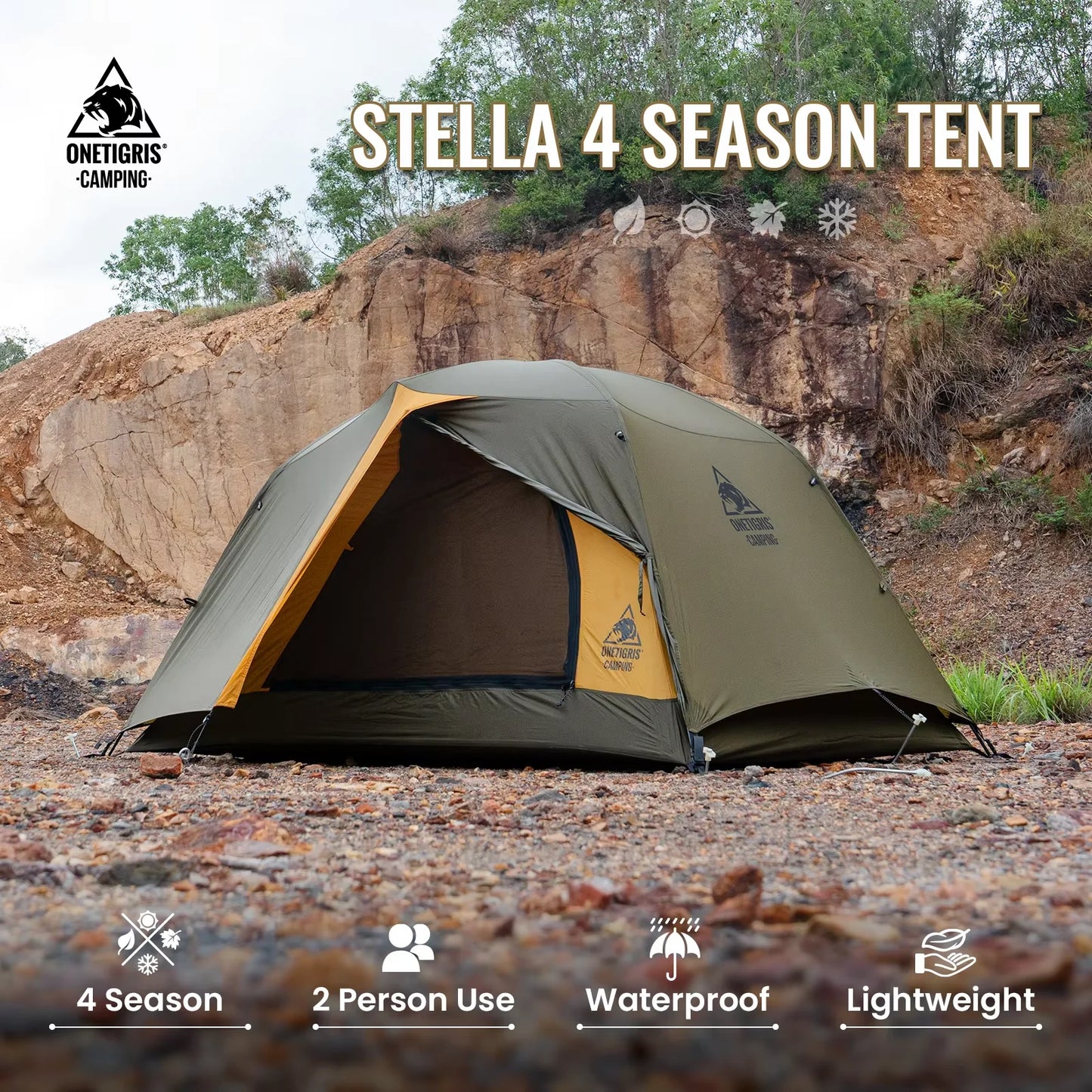 OneTigris STELLA 4 Season Camping Tent – Lightweight Waterproof Backpacking Tent for 1-2 Person Outdoor Adventures