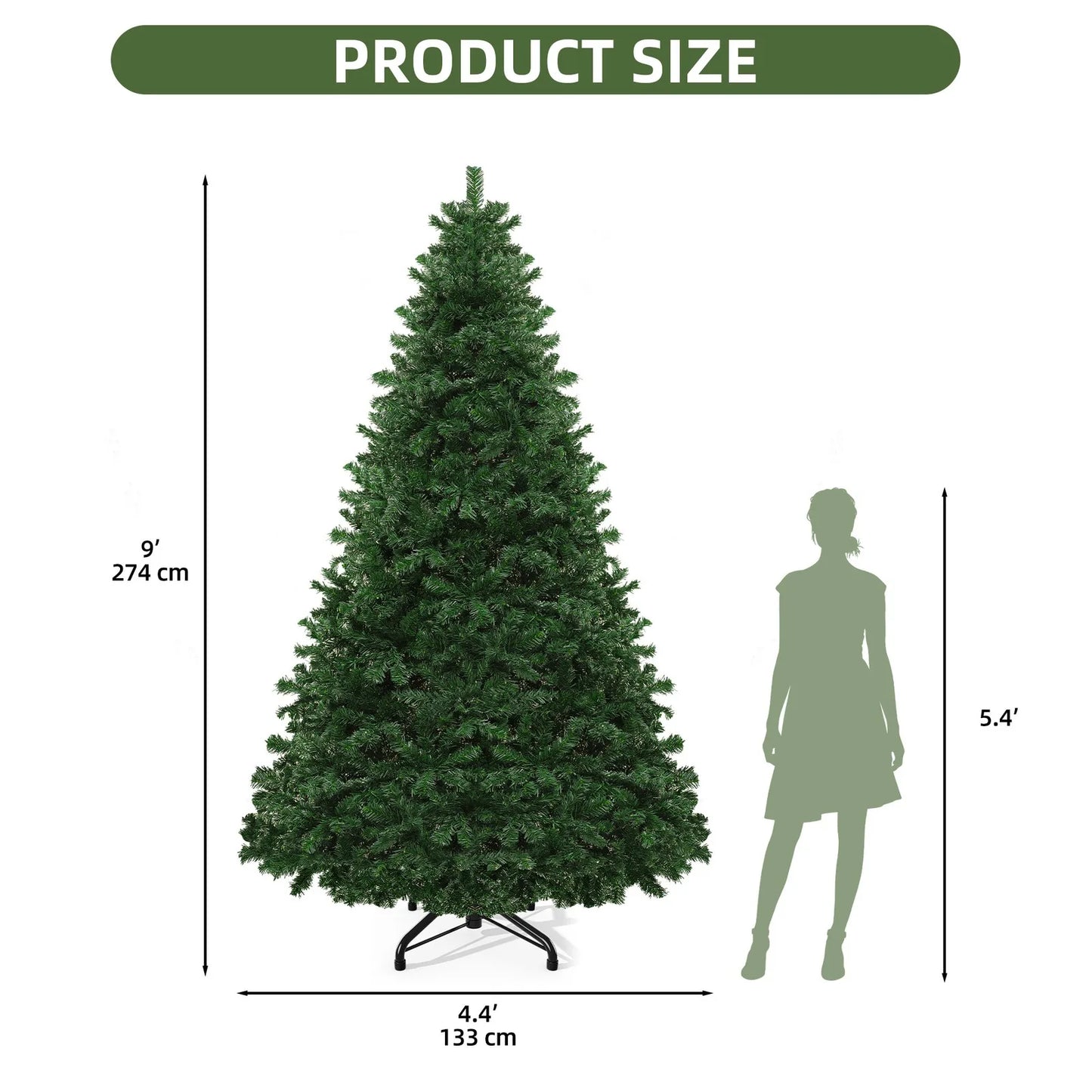 6ft /7.5ft /9ft Artificial Pine Christmas Tree Metal Hinges and Foldable Base