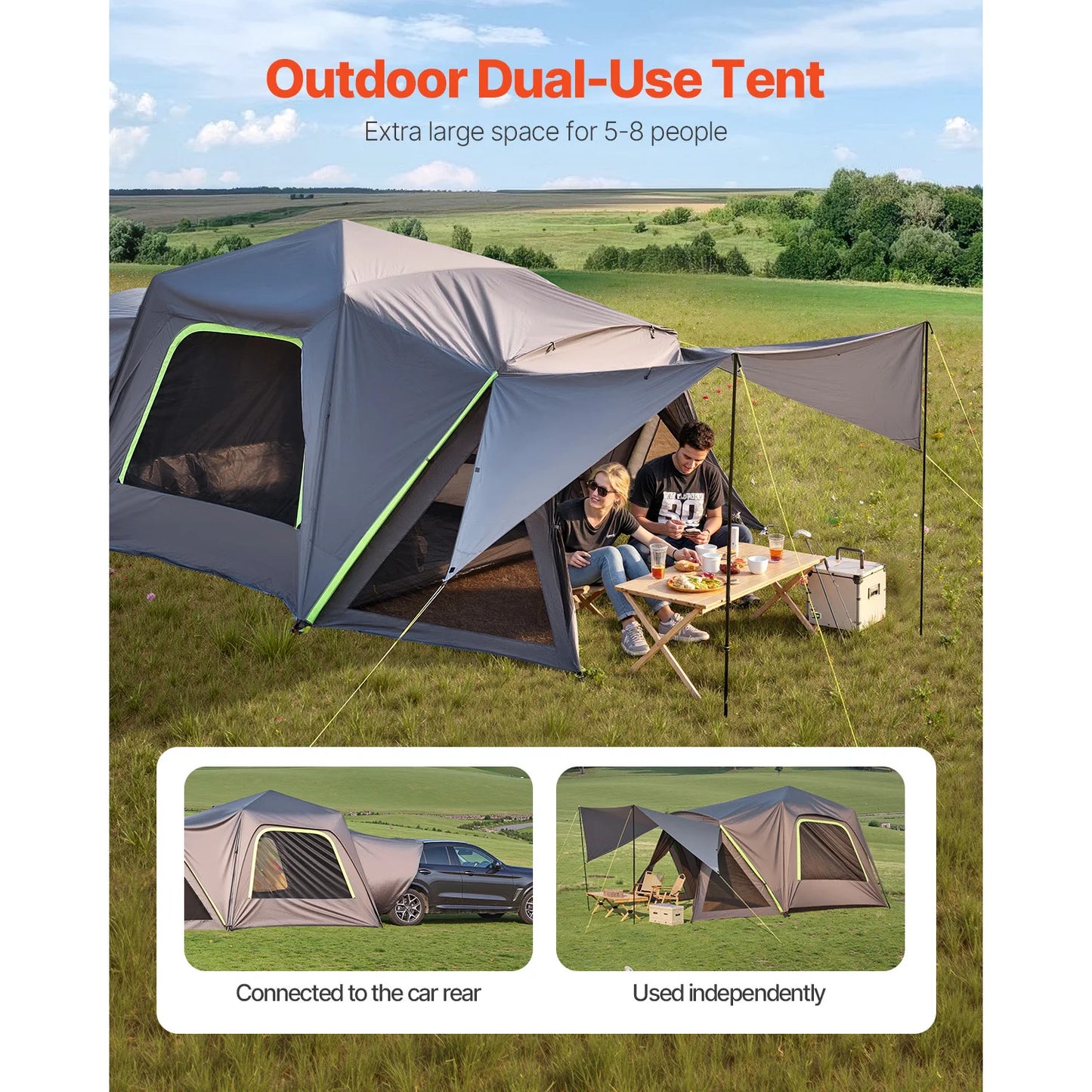 SucceBuy SUV Camping Tent for 5-8 People with Shade Awning & Waterproof Double-Layer Design