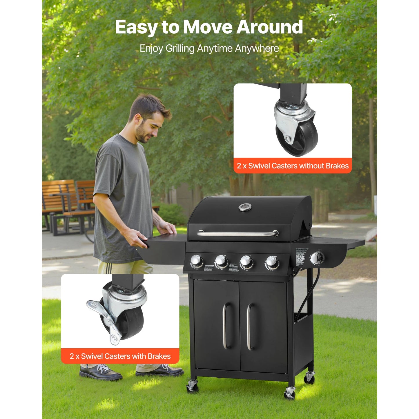 SucceBuy Gas Grill 4 Burner Propane Gas Grill with Side Burner 425 SQ.In Grilling Area 52,000 BTU Patio Garden BBQ Grills