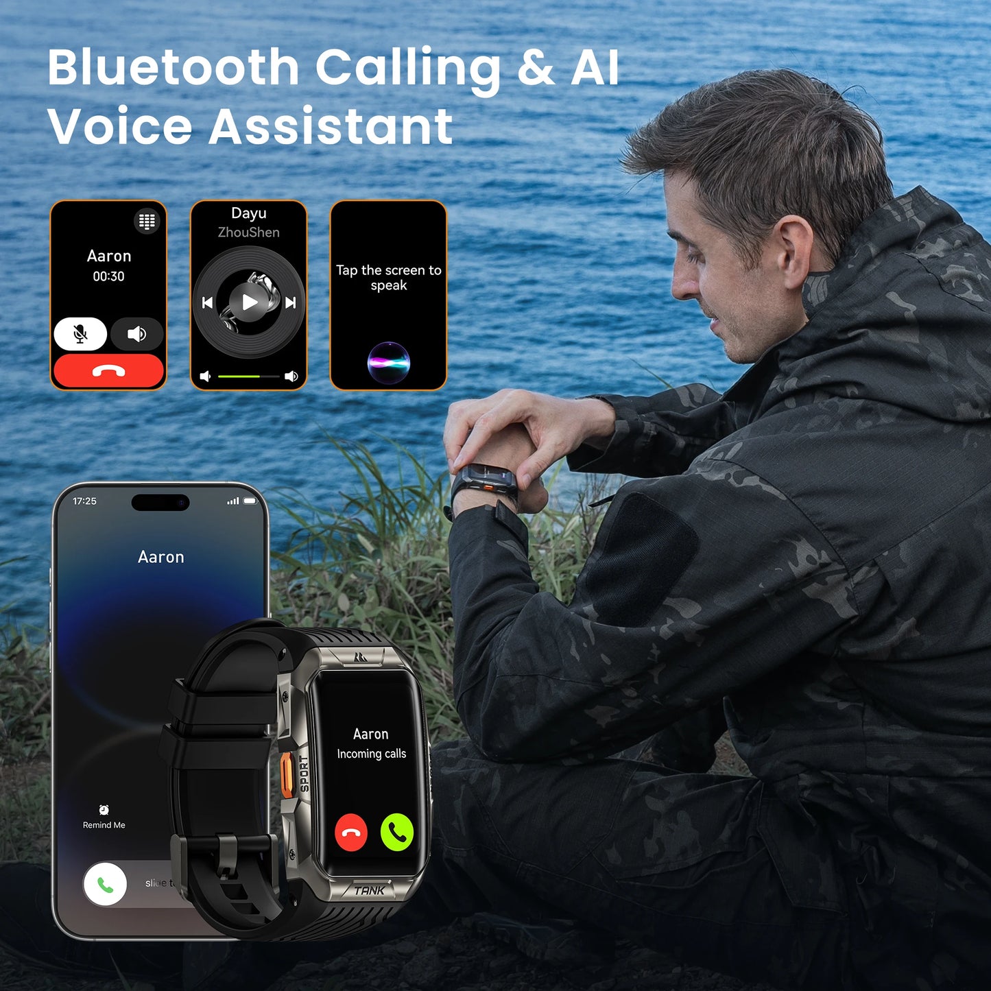 KOSPET TANK X2 Ultra GPS Smart Watch – Military Grade, 3D Curved AMOLED Display, Compass & Altimeter, Waterproof Smartwatch