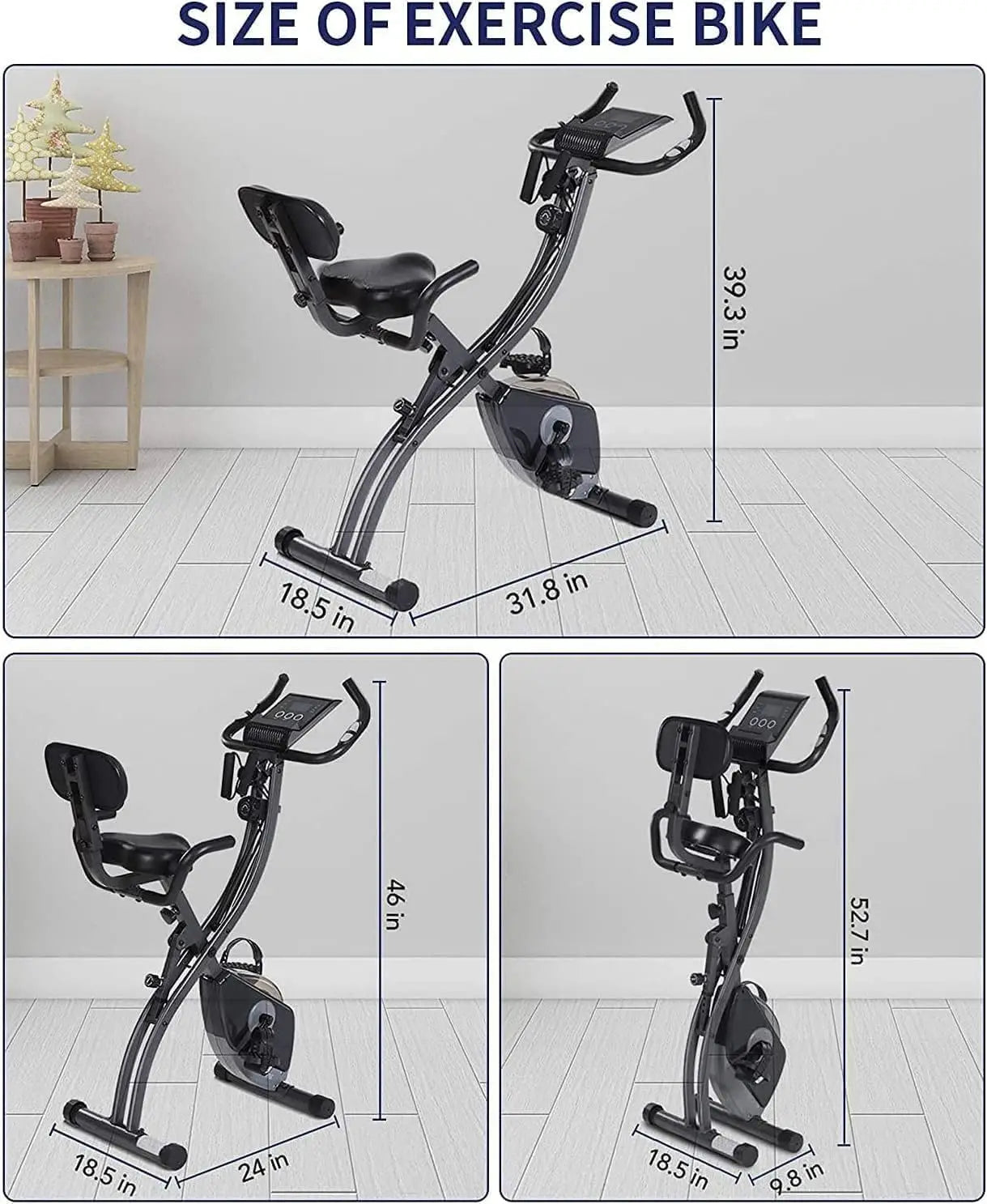 3-in-1 Folding Exercise Bike Stationary Bike with Magnetic Resistance, LCD Monitor & Resistance Bands for Home Use