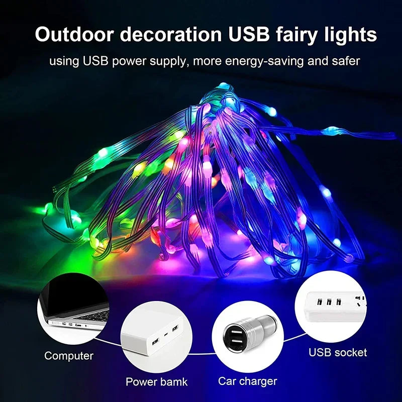30M USB Smart RGB Christmas String Lights – Bluetooth APP Control, Waterproof Fairy Lights