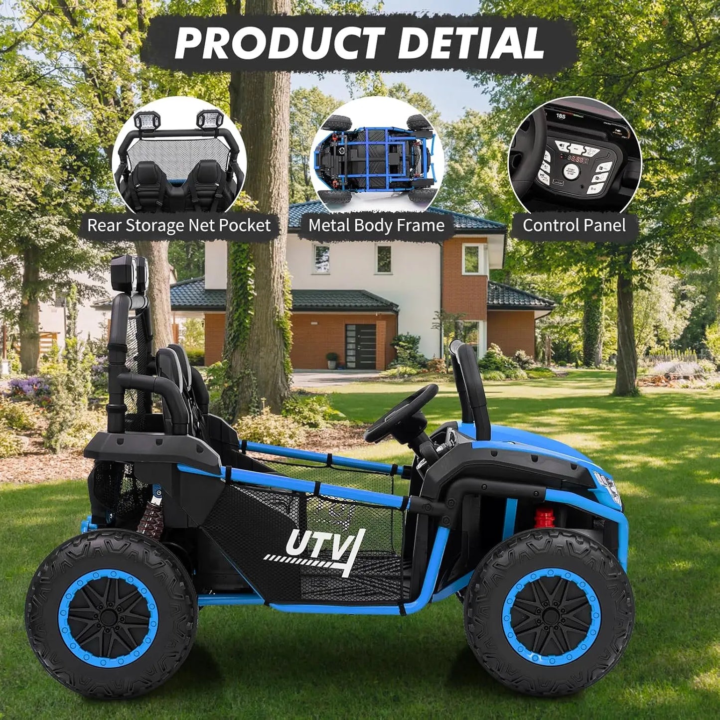 2-Seater 24V Kids UTV Ride-On Car with Remote Control – 400W Motors, 4-Wheel Suspension, LED Lights & Music for Ages 3+