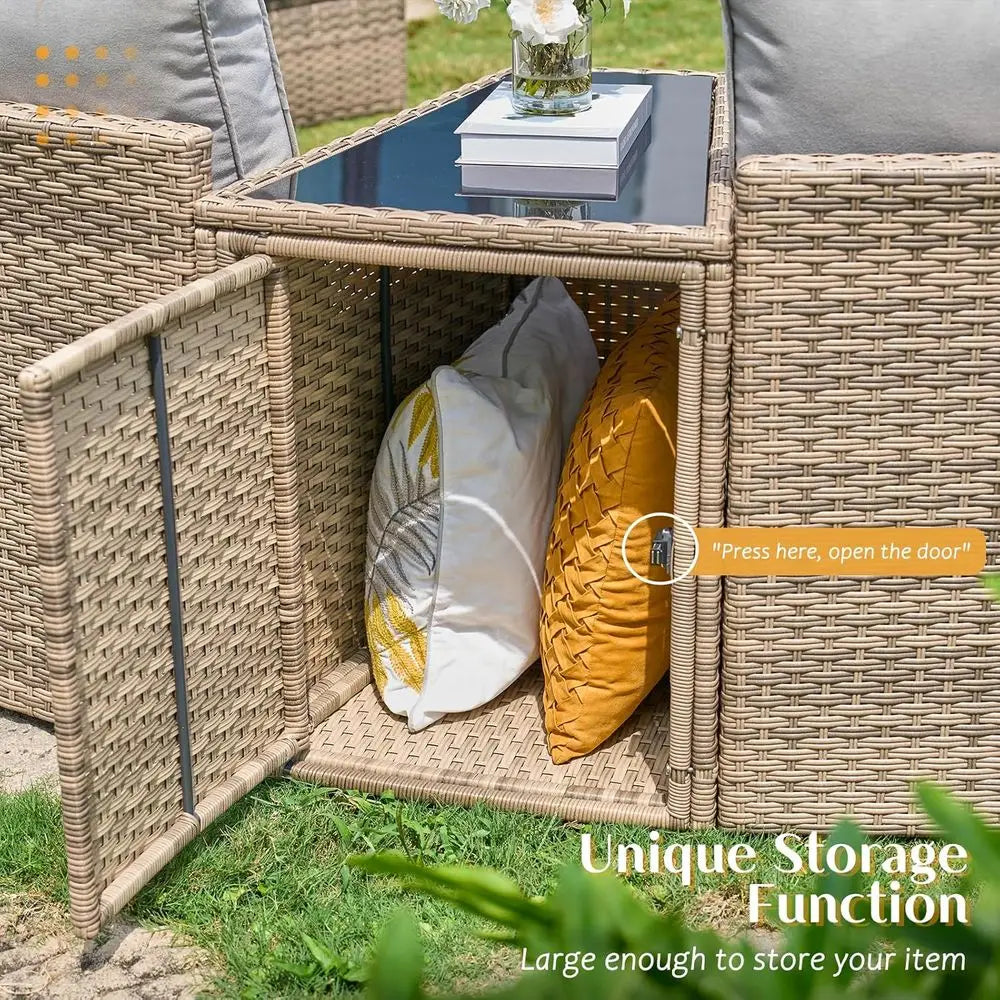 11-Piece Outdoor Wicker Sectional Sofa Set with Storage Wedge Table