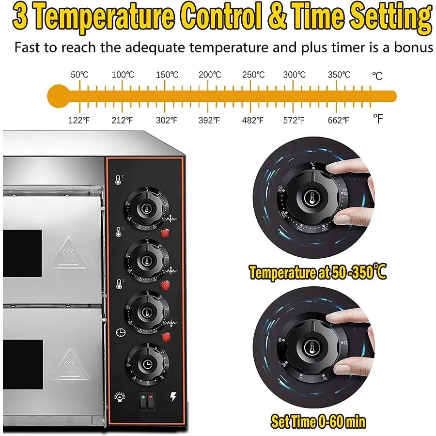 Commercial 1700W Stainless Steel Electric Pizza Oven – Dual Deck Countertop Baking Oven