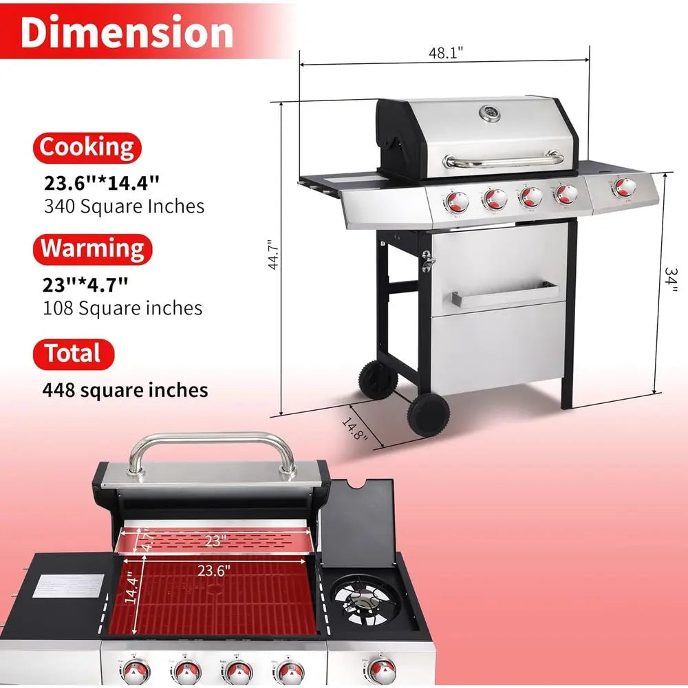 GRIDDLE GRILL COMBO – PROPANE GAS AND CHARCOAL GRILL, OUTDOOR BBQ GRILLS, 4 BURNER PROPANE STOVE WITH GRIDDLE, CAST IRON GRATES