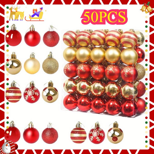 50PCS 9 Styles Red & Gold Shatterproof Christmas Ball Ornaments Set