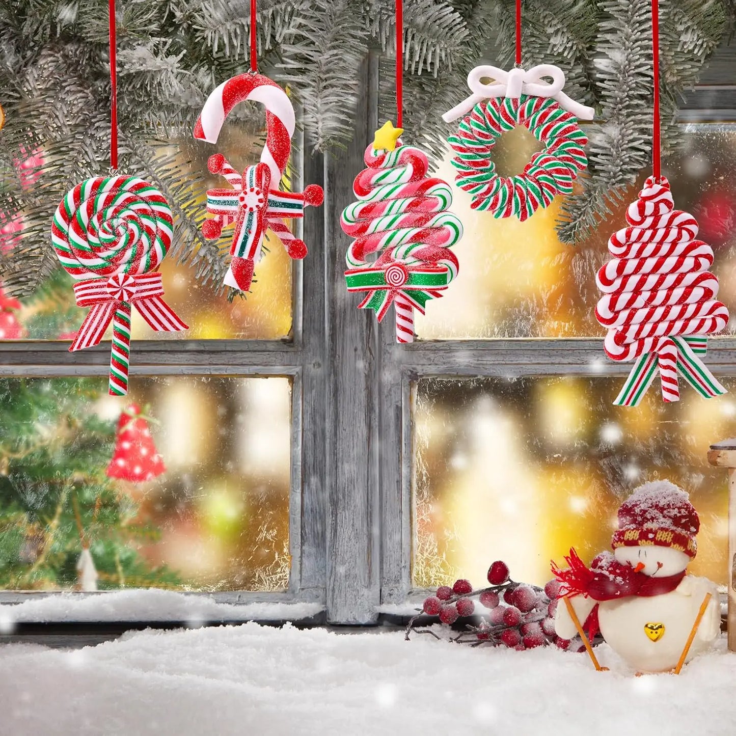 12 Pcs Wreaths Lollipop Christmas Tree Ornament and Candy Canes Designs  for Christmas Decor