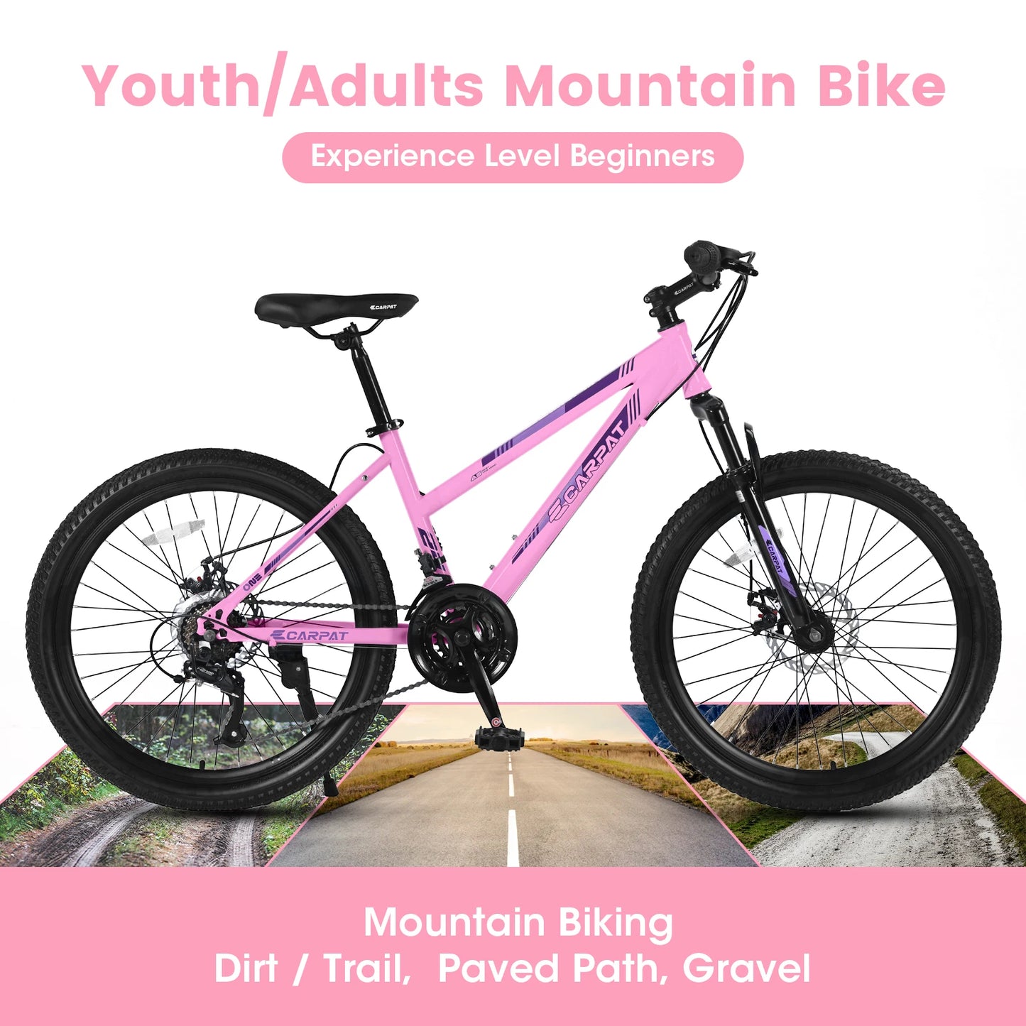 24/26” Women’s Mountain Bike – 21 Speed Steel Frame with Dual Disc Brakes