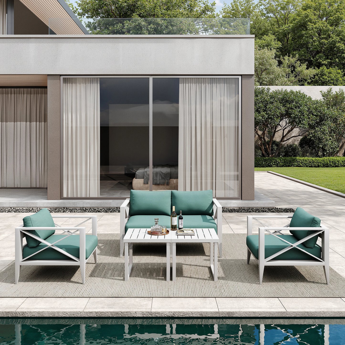 Aluminum Outdoor Furniture Set, Modern Patio Conversation Set Sectional with Coffee Table for Garden, Porch, Balcony, Yard