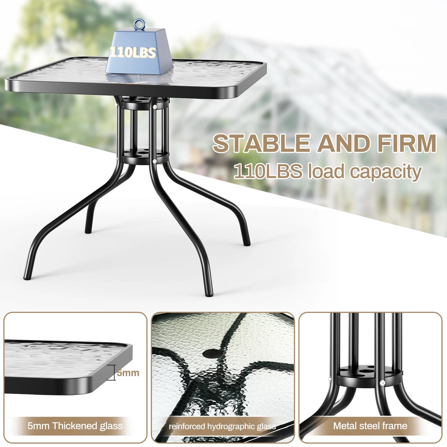 5-Piece Patio Dining Set Outdoor Furniture with Stackable Textilene Chairs & Glass Table