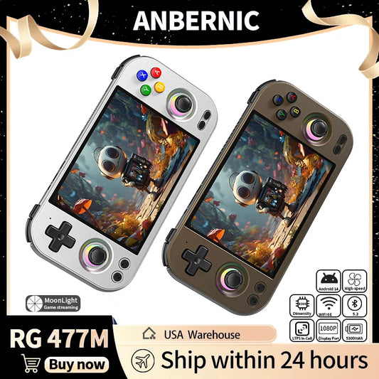 ANBERNIC RG 477M Aluminum Alloy Android Handheld Console – 120Hz LTPS Display, Dimensity 8300, AI Assistant, 8GB/12GB RAM