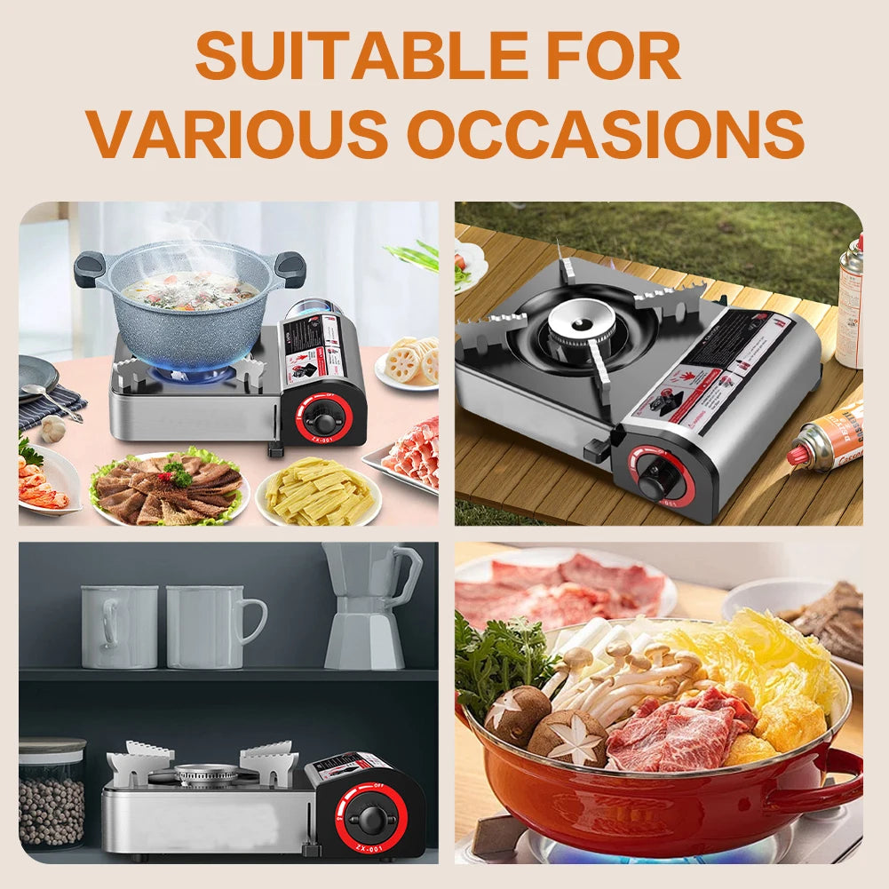 Single-Burner Butane Cassette Gas Stove Adjustable Windproof Portable Cooker for Indoor & Outdoor Use