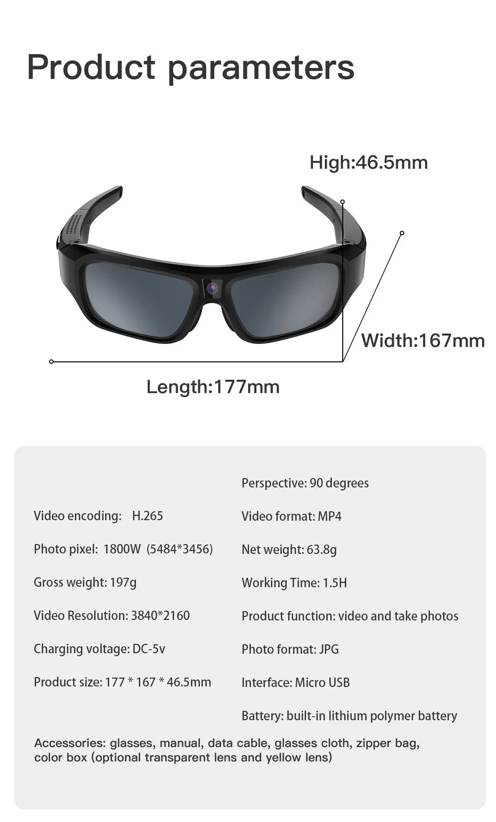 4K HD Smart Camera Glasses with 64GB Storage & Hands-Free POV Recording