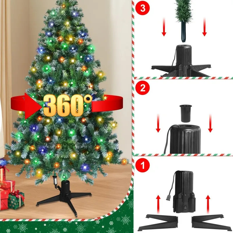 300 Warm LED Multicolor Lights Christmas Tree 360 Rotating Design Holiday Decor
