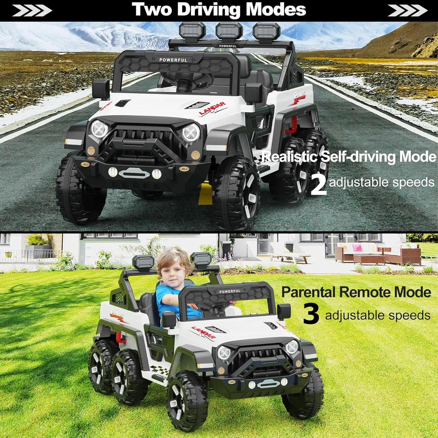 24V Power Wheels Ride on Car for Kids with Remote Control,6 Wheels, 4WD Switchable,Bluetooth, 3 Speeds,Electric Vehicles Battery