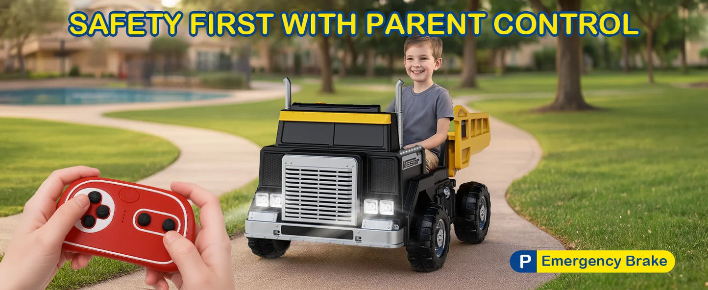 LIGIANT 24V Ride-On Dump Truck for Big Kids – 2-Seater Electric Truck with Remote Control, Power Dump Bed, 4WD Switch, Bluetooth & Suspension