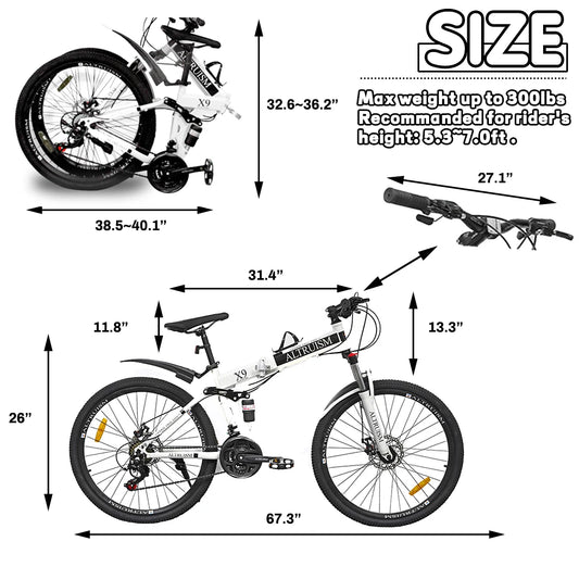 26” Folding Mountain Bike 21-Speed Shimano – Full Suspension & Disc Brakes