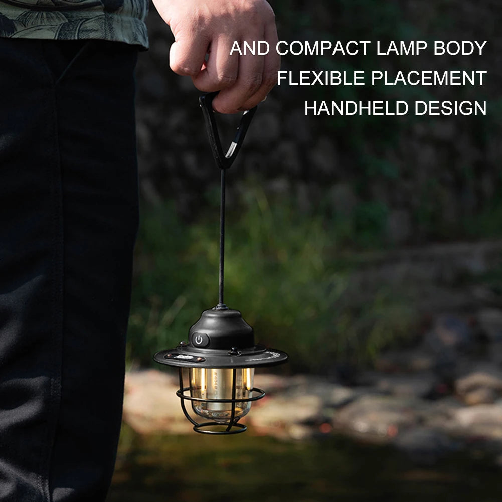 Retro LED Camping Lantern with Type-C Charging & 4 Light Modes