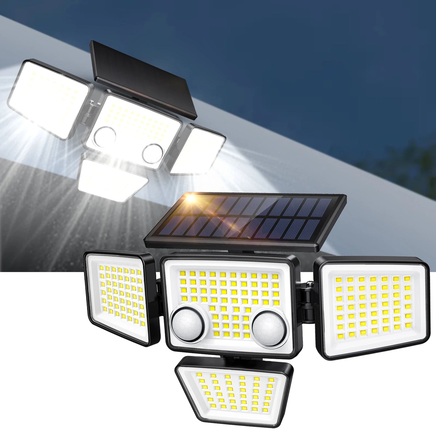 2024 Upgraded 4-Head Solar Motion Sensor Outdoor Lights