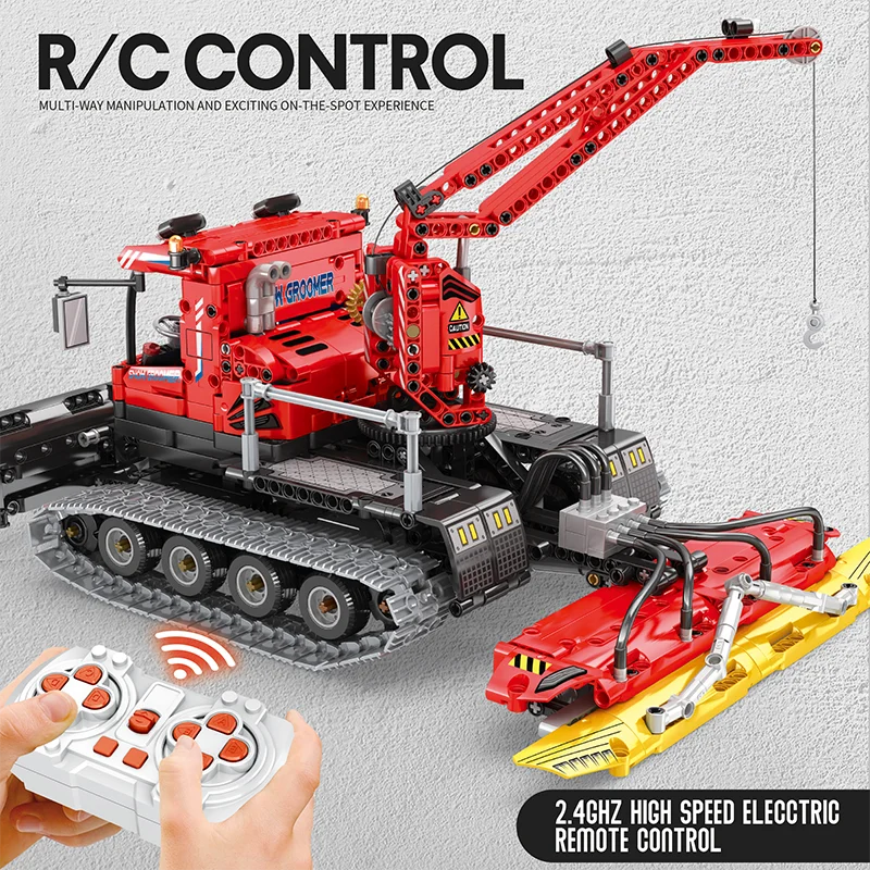 Reobrix RC Snow Groomer Building Kit – Motorized Construction Vehicle Toy with Remote Control, App Control, and Realistic Functions