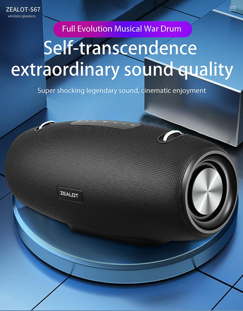 Zealot S67 Wireless Speaker with Shoulder Strap – Outdoor Waterproof Portable Speaker with Loud Stereo & Booming Bass, 40H Playtime