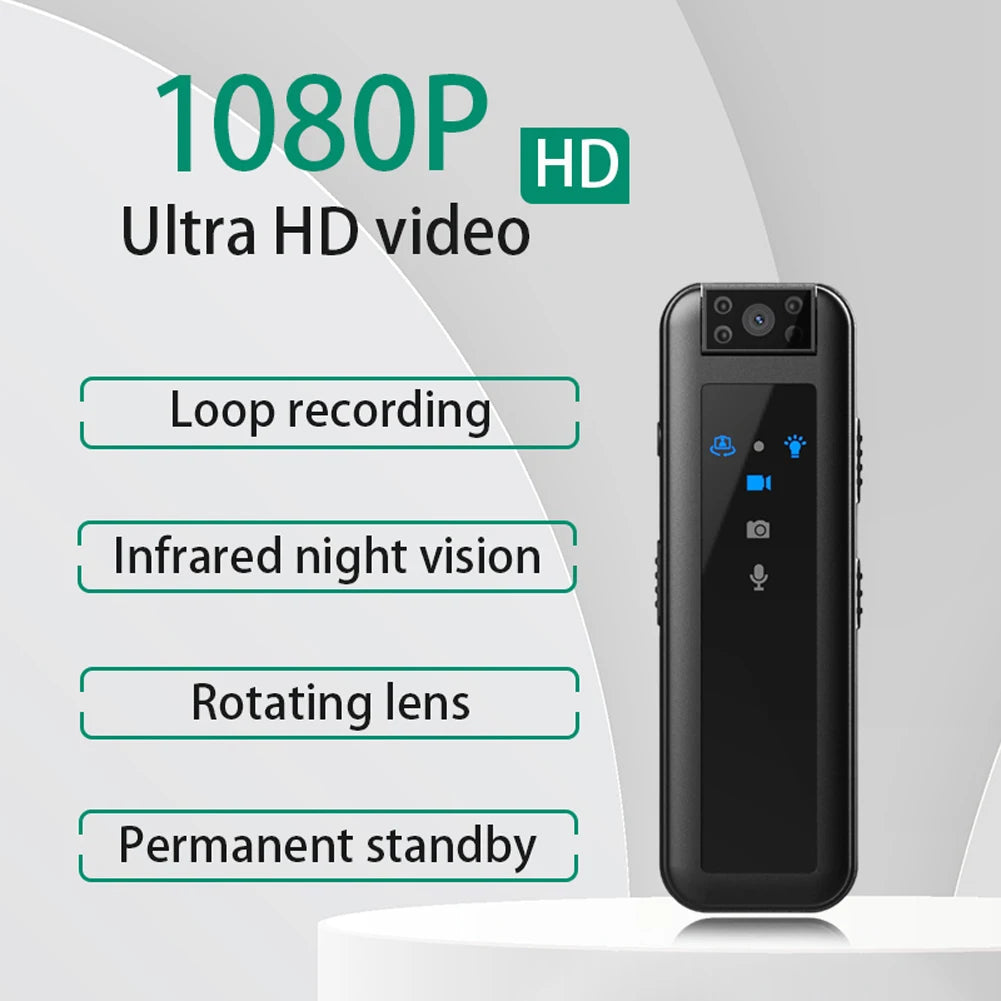 Mini HD 1080P Body Camera with Night Vision & 180° Rotating Lens
