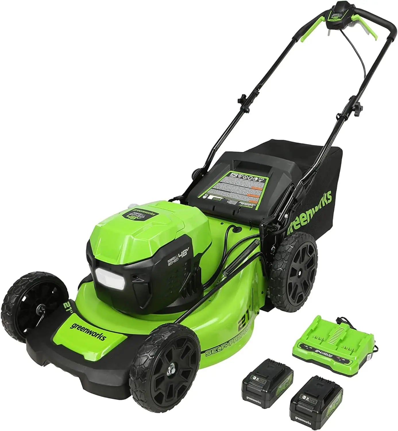 Greenworks 48V 21" Self-Propelled Cordless Lawn Mower – Brushless Motor, 4-in-1 Cutting, Dual 5.0Ah Batteries & Charger, 45 Min Runtime