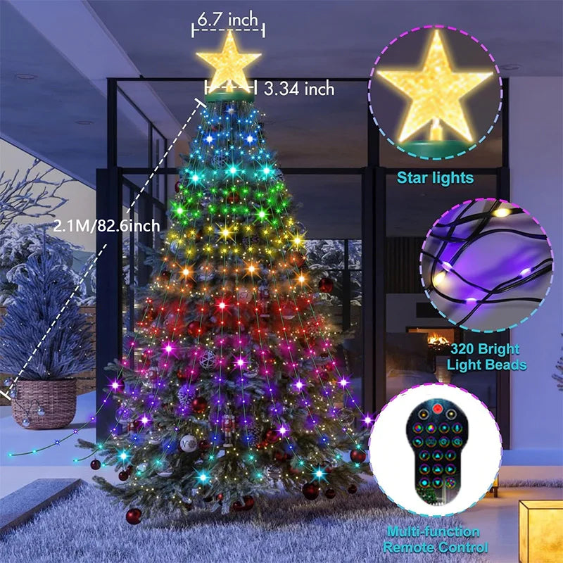 7FT 400LEDs Smart LED Dynamic RGB Color App Music Sync Timer Christmas Tree Lights