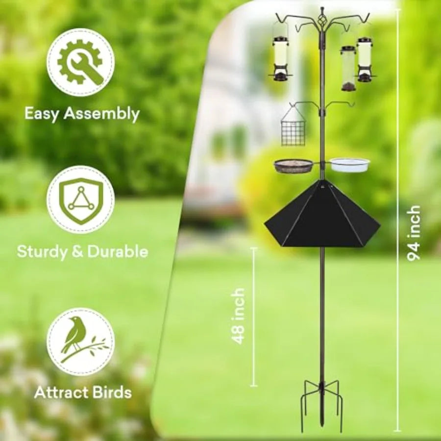 6-Hook Heavy Duty Bird Feeding Station Kit with Multiple Feeders & Water Tray