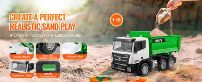 SucceBuy 1:18 RC Dump Truck – 9-Channel Heavy-Duty Remote Control Hauler