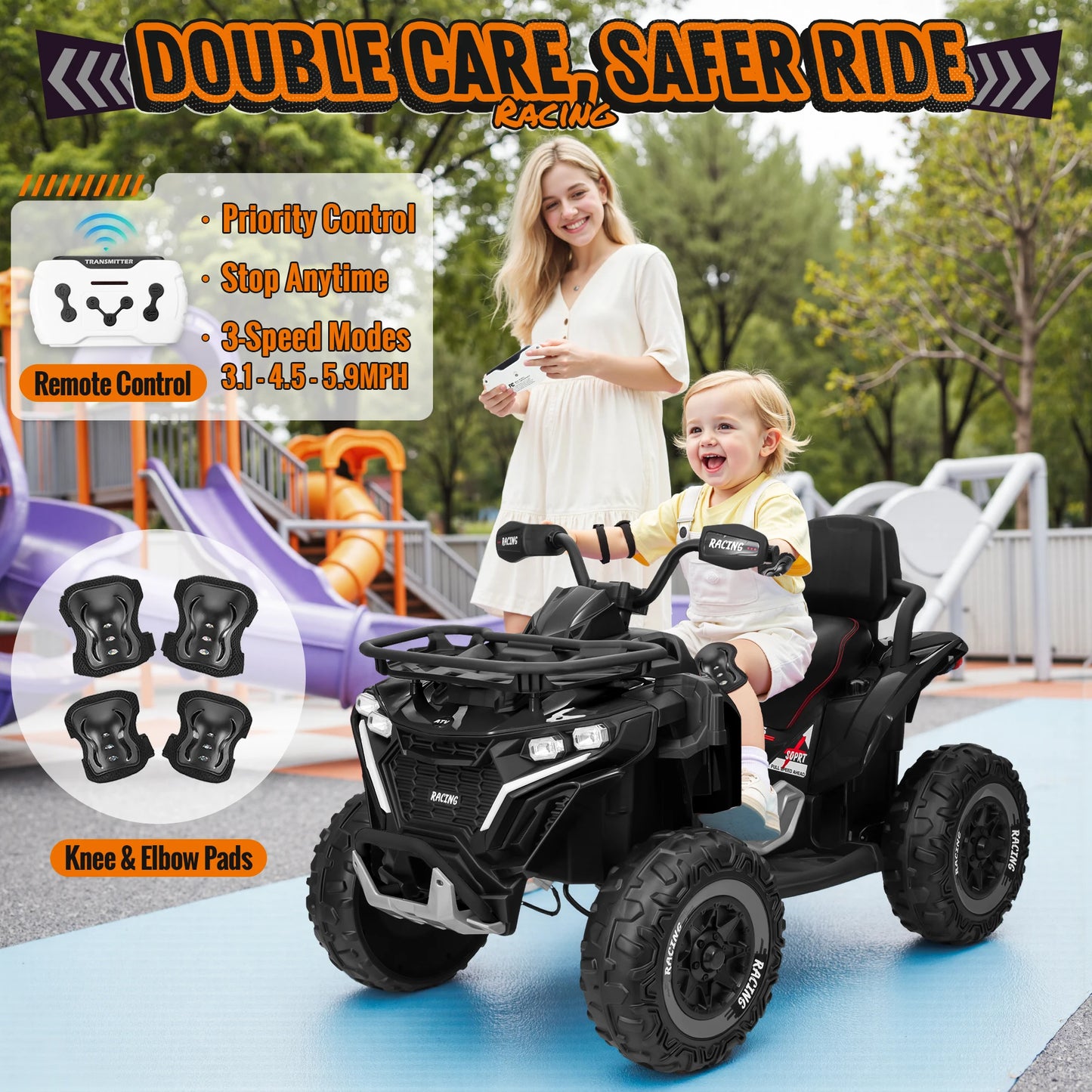 24V Large 4WD Ride-On UTV for Kids – 800W Motor, Dual Leather Seats, Remote Control