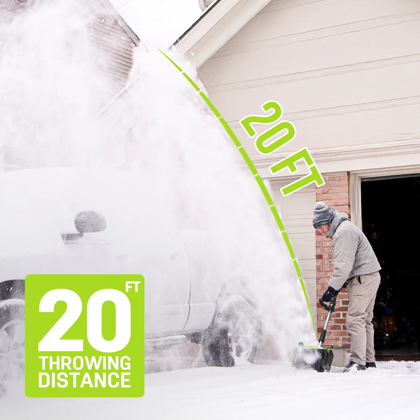 Deli 21V Cordless Snow Shovel with 4.0Ah Battery – 12" Clearing Width, 20FT Throw Distance, 60° Adjustable Chute & Lightweight Design