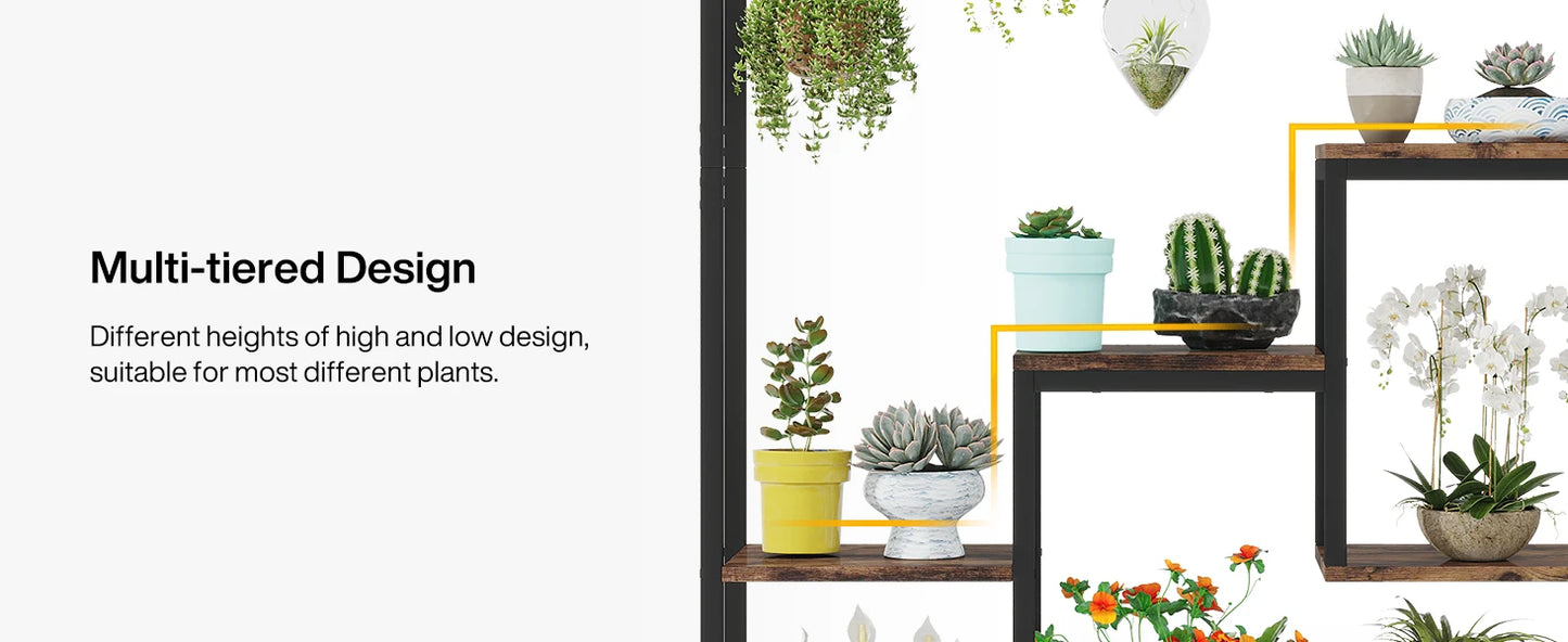 Tribesigns 5-Tier Tall Indoor Plant Stand, 70.9" Large Metal Plant Shelf with 10 Hanging Hooks for Garden, Balcony, Living Room & Patio