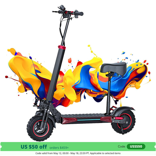 1200W Foldable Off-Road Electric Scooter with Seat – 48V 21Ah Battery, 30 MPH Max Speed, Hydraulic Suspension, Dual Disc Brakes