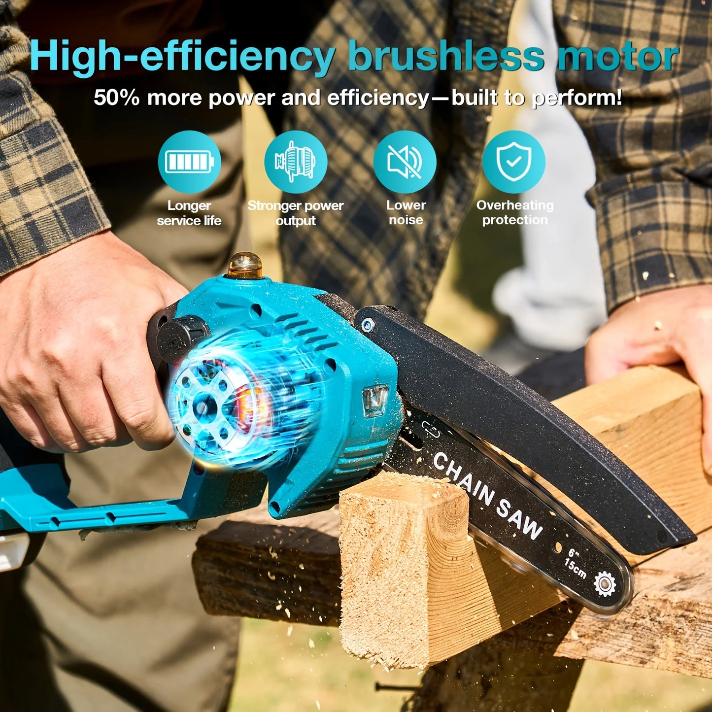 TaskStar 12" Cordless Electric Chainsaw with 2 x 4000mAh Batteries – Brushless Motor, Tool-Free Tensioning, Lightweight & Portable