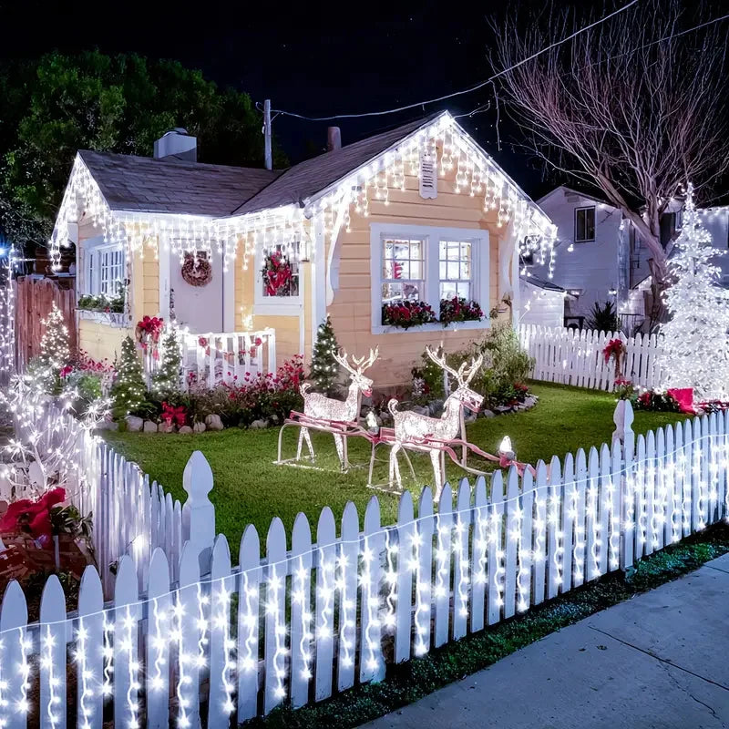 Solar LED Eaves Icicle String Lights 8 Lighting Modes Outdoor Waterproof Christmas Decorations