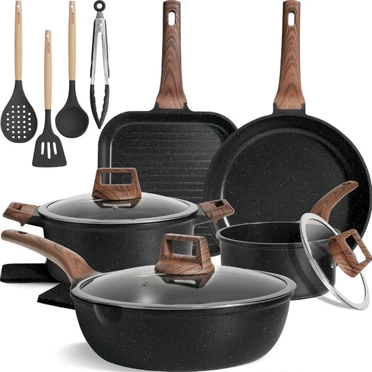 16-Piece Nonstick Ceramic Cookware Set – Healthy Non-Toxic Pots and Pans with Grill Pan & Utensils