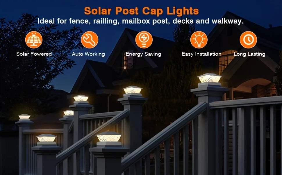 4/6/8/12 Pack 2 Mode Bright Solar Post Lights For Porches, Decks & Walkways