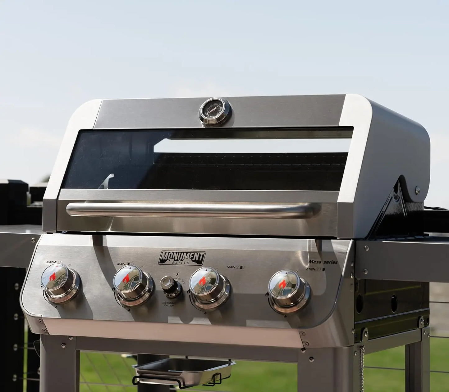 Monument Grills Mesa 400MF – 4-Burner Stainless Steel Propane Gas Grill with Viewing Lid, Foldable Shelf & 570 Sq. In. Cooking Space