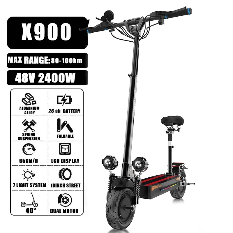 6000W 72V Electric Scooter – High-Speed Off-Road eScooter with Seat, Dual Drive, and LCD Display