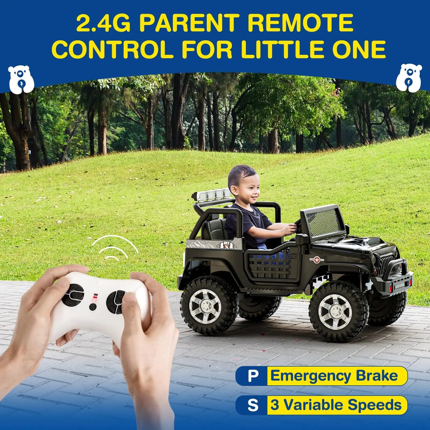 IGIANT 24V 2-Seater Kids Ride-On Truck – Remote Control, Bluetooth, Music, Suspension, LED Lights, 3-Speed Electric Car