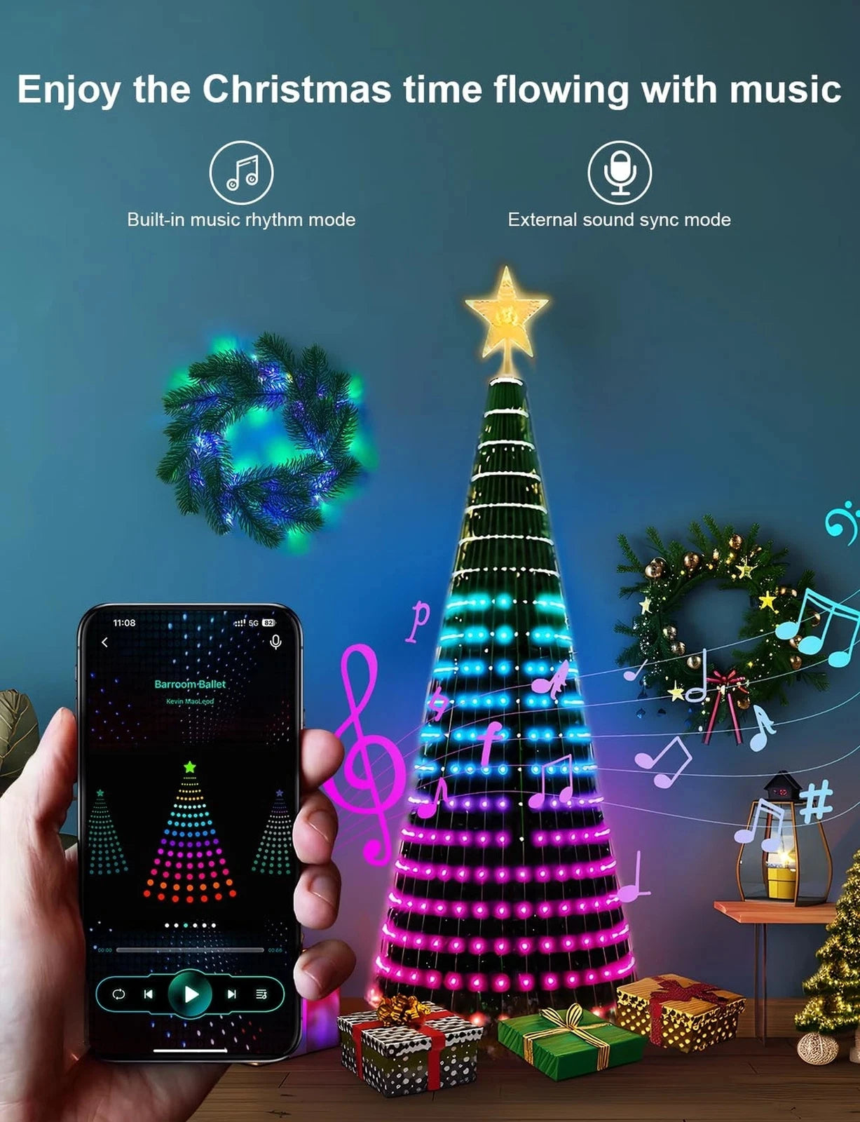 1.8M / 2.1M Smart Christmas Tree Lights – 400 LED APP-Controlled RGB DIY Light Show