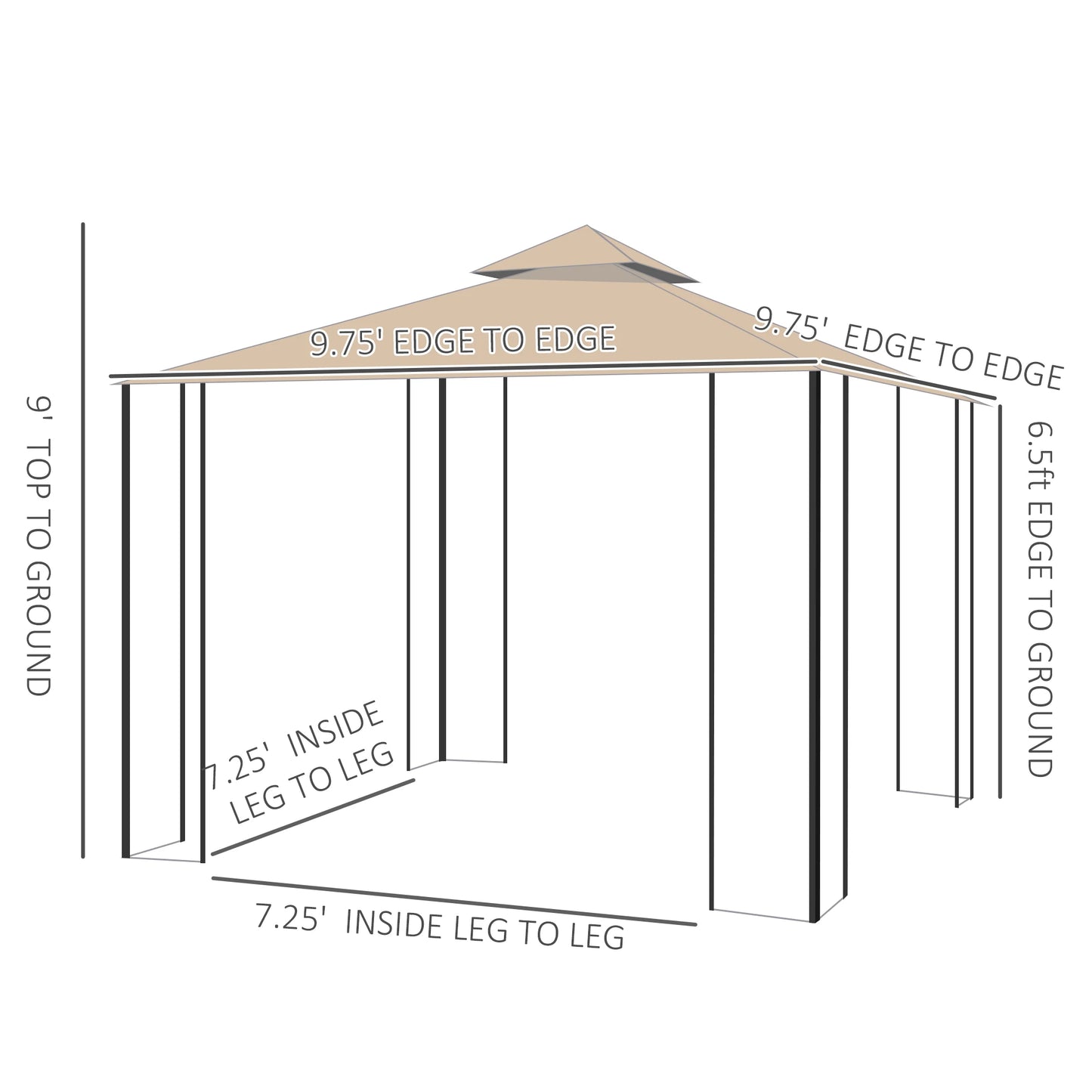 10' x 10' Outdoor Gazebo Canopy Tent with Vented Soft Top and Mesh Sidewalls