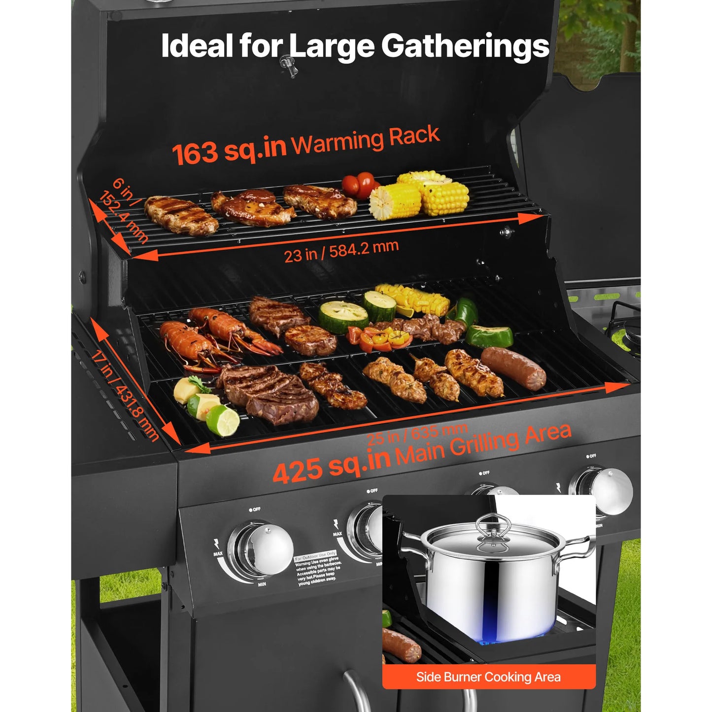 SucceBuy Gas Grill 4 Burner Propane Gas Grill with Side Burner 425 SQ.In Grilling Area 52,000 BTU Patio Garden BBQ Grills