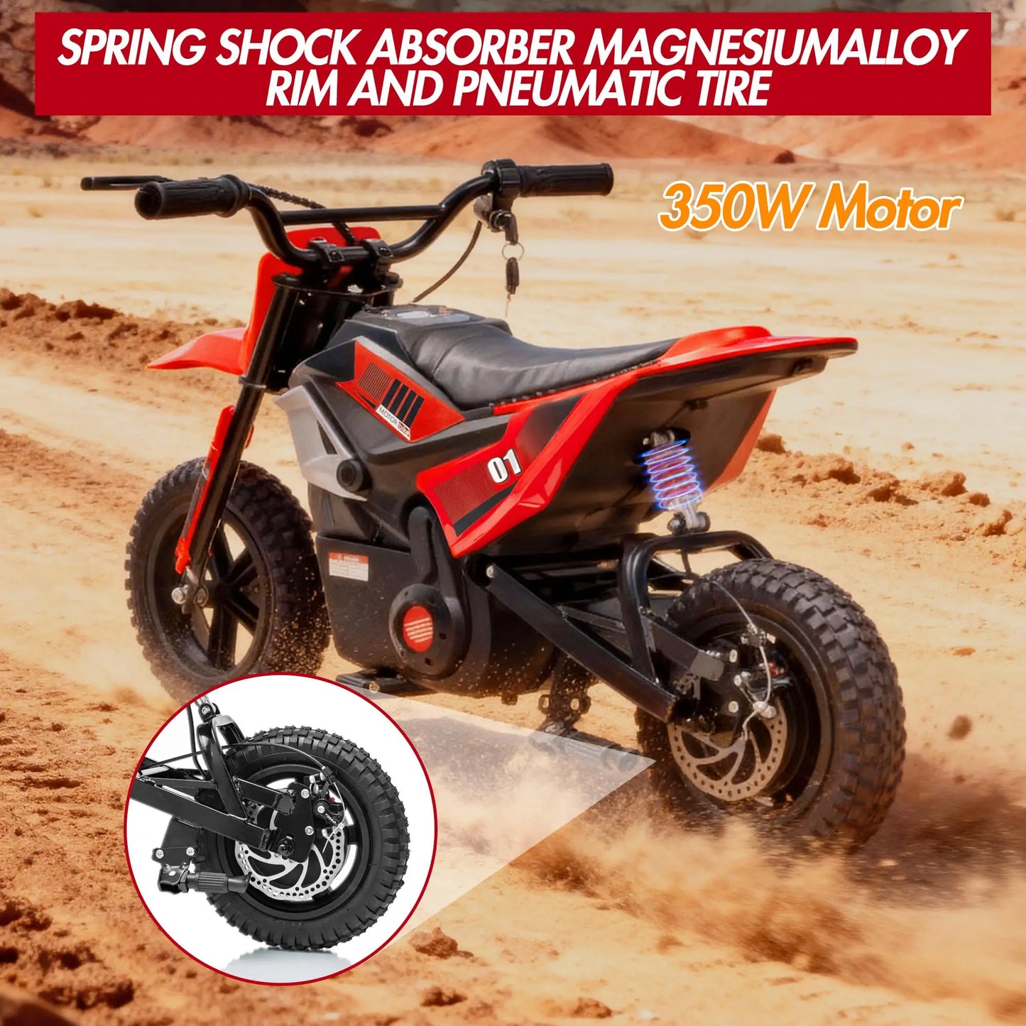 24V 350W Kids Electric Dirt Bike – Ride-On Motorcycle with Bluetooth, Suspension, and Realistic Off-Road Performance