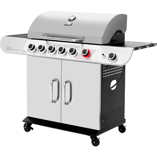Royal Gourmet SG6002R 6-Burner Propane Grill with Sear Burner and Side Burner, Stainless Steel Cabinet Style Gas Grill